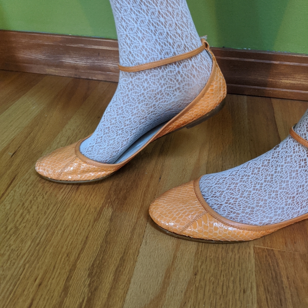 Creamsicle-orange Snakeskin Flats